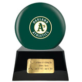 Baseball Cremation Urn with Optional Oakland Athletics Ball Decor and Custom Metal Plaque