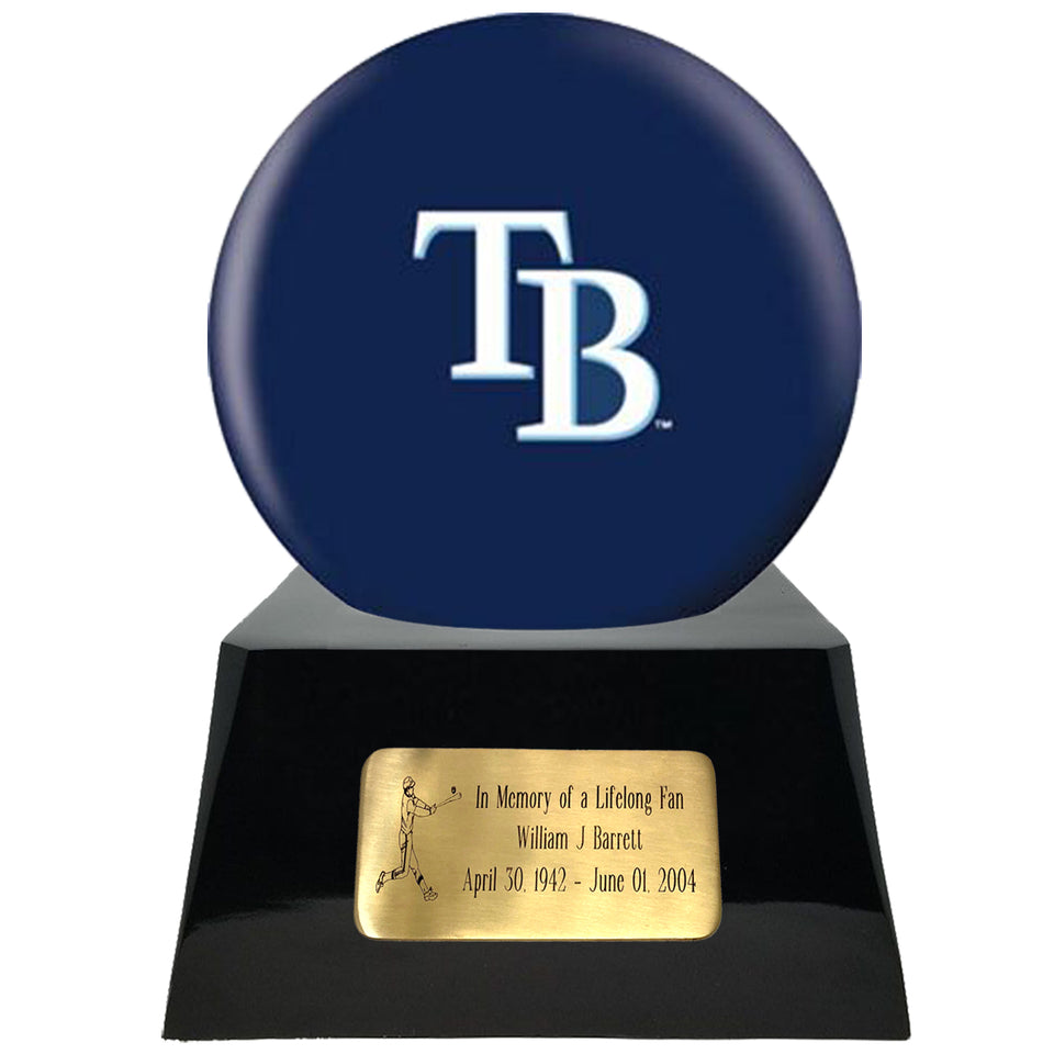 Baseball Cremation Urn with Optional Atlanta Braves Ball Decor and Custom Metal Plaque