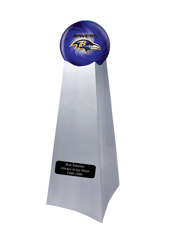Championship Trophy Cremation Urn with Optional Baltimore Ravens Ball Decor and Custom Metal Plaque