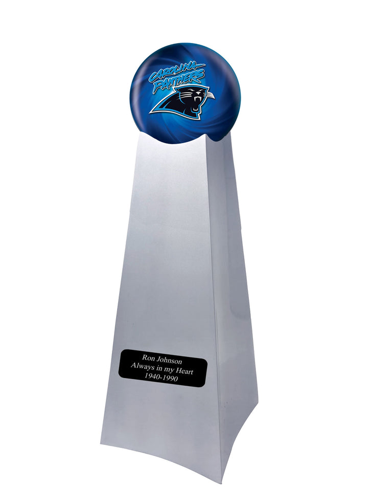 Championship Trophy Cremation Urn with Optional Carolina Panthers Ball Decor and Custom Metal Plaque
