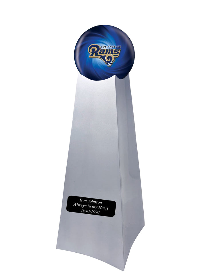 Championship Trophy Cremation Urn with Optional Los Angeles Rams Ball Decor and Custom Metal Plaque