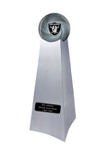 Championship Trophy Cremation Urn with Optional Football and Las Vegas Raiders Ball Decor and Custom Metal Plaque