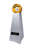 Championship Trophy Cremation Urn with Optional Football and Pittsburgh Steelers Ball Decor and Custom Metal Plaque