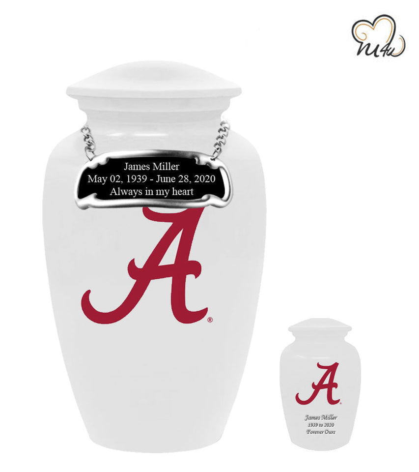 University of Alabama Crimson Tide College Cremation Urn - White w/ Red "A" - ExquisiteUrns
