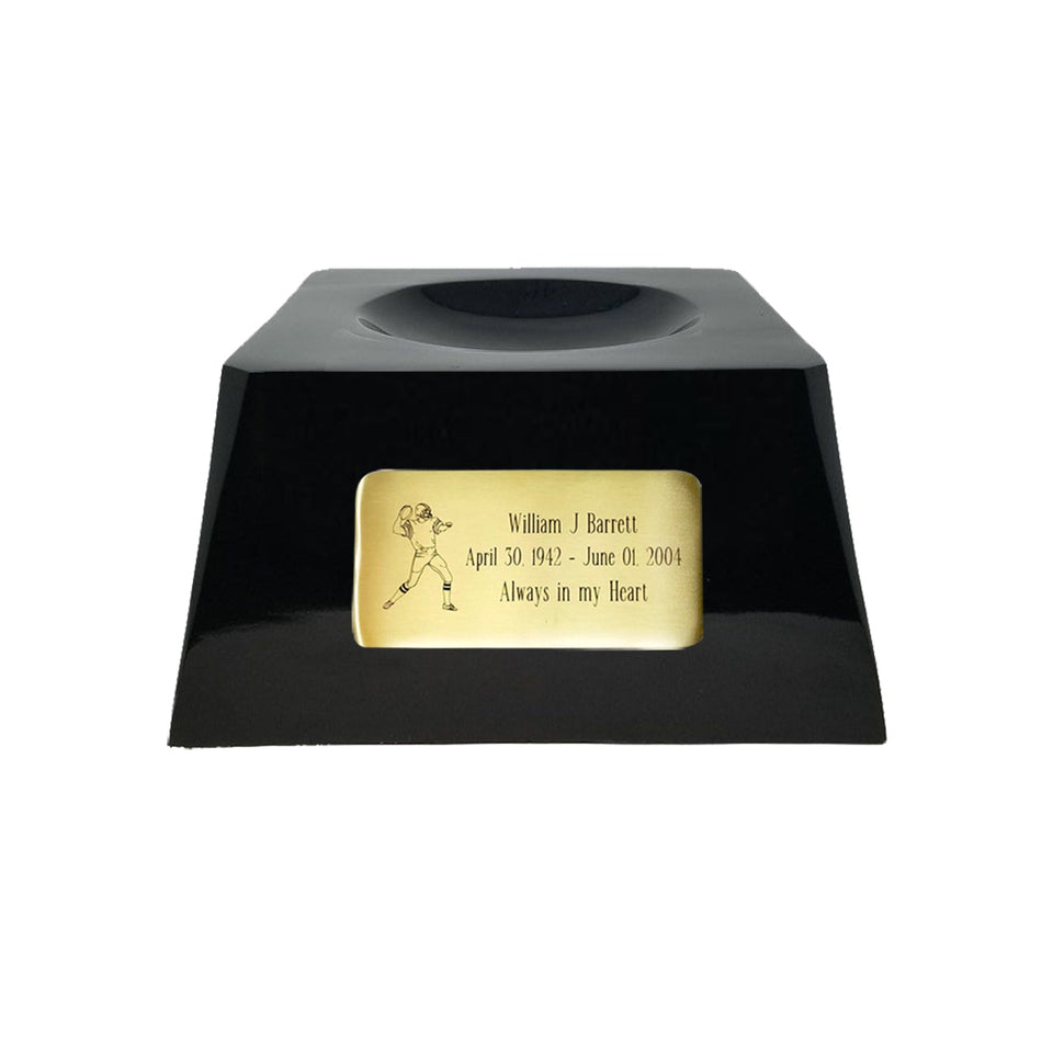 Football Cremation Urn with Optional MSU Spartans Ball Decor and Custom Metal Plaque - ExquisiteUrns