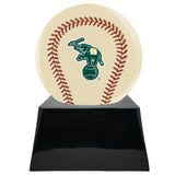 Baseball Cremation Urn with Optional Ivory Oakland Athetics Ball Decor and Custom Metal Plaque - ExquisiteUrns