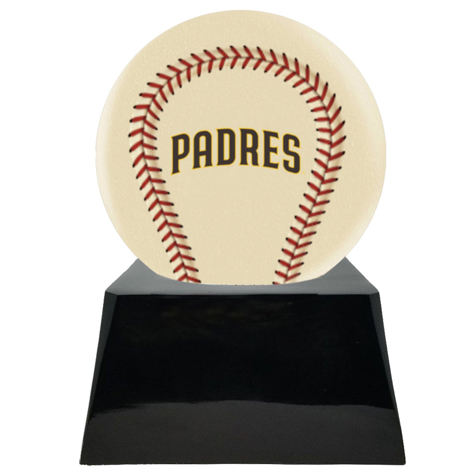 Baseball Cremation Urn with Optional Ivory San Diego Padres Ball Decor and Custom Metal Plaque - ExquisiteUrns