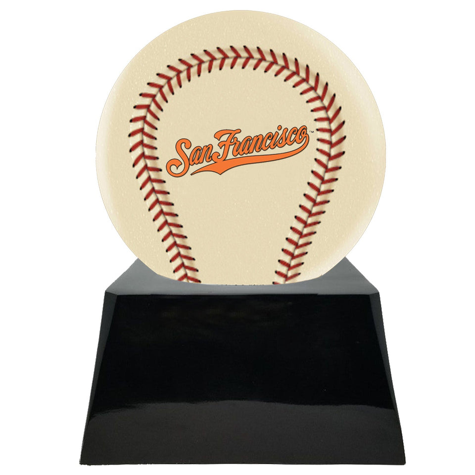 Baseball Cremation Urn with Optional Ivory San Francisco Giants Ball Decor and Custom Metal Plaque - ExquisiteUrns