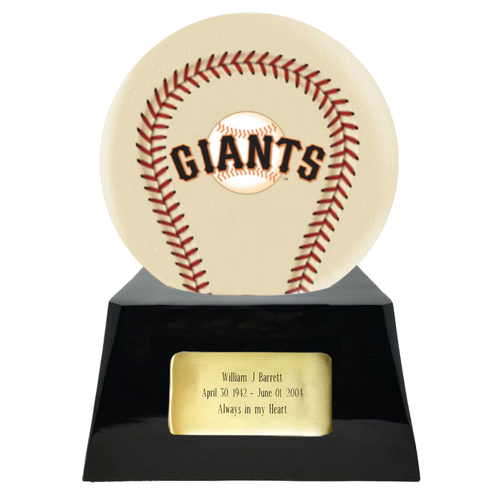 Baseball Cremation Urn with Optional Ivory San Francisco Giants Ball Decor and Custom Metal Plaque - ExquisiteUrns