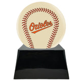 Baseball Cremation Urn with Optional Ivory Baltimore Orioles Ball Decor and Custom Metal Plaque - ExquisiteUrns