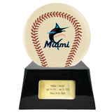 Baseball Cremation Urn with Optional Ivory Miami Marlins Ball Decor and Custom Metal Plaque - ExquisiteUrns