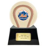 Baseball Cremation Urn with Optional Ivory New York Mets Ball Decor and Custom Metal Plaque - ExquisiteUrns