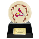 Baseball Cremation Urn with Optional Ivory St. Louis Cardinals Ball Decor and Custom Metal Plaque - ExquisiteUrns