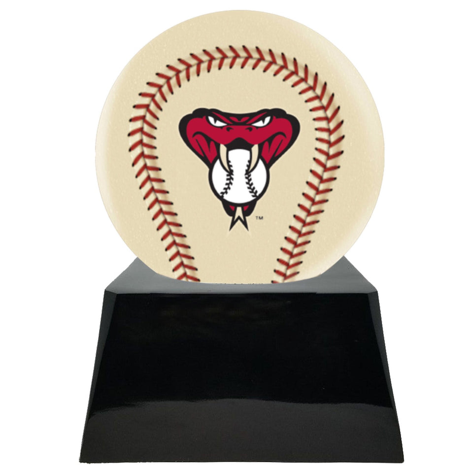 Baseball Cremation Urn with Optional Ivory Arizona Diamondbacks Ball Decor and Custom Metal Plaque - ExquisiteUrns