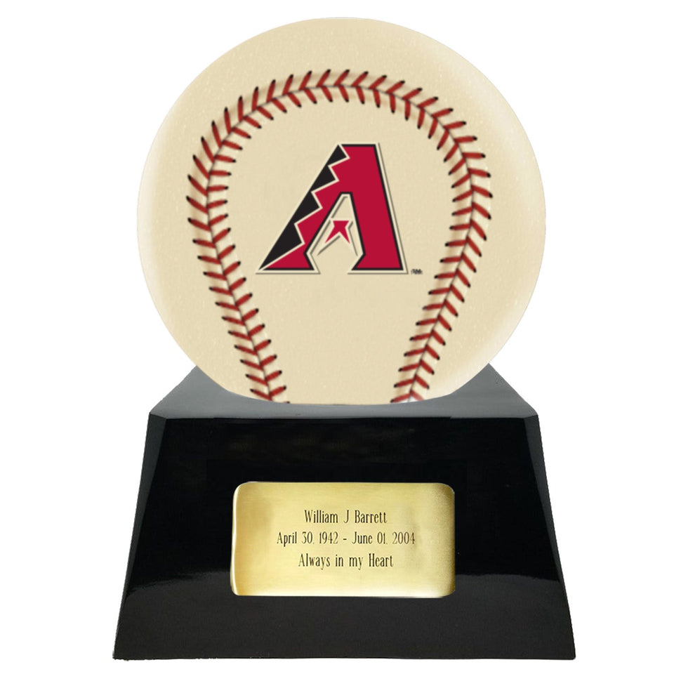 Baseball Cremation Urn with Optional Ivory Arizona Diamondbacks Ball Decor and Custom Metal Plaque - ExquisiteUrns