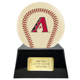 Baseball Cremation Urn with Optional Ivory Arizona Diamondbacks Ball Decor and Custom Metal Plaque - ExquisiteUrns
