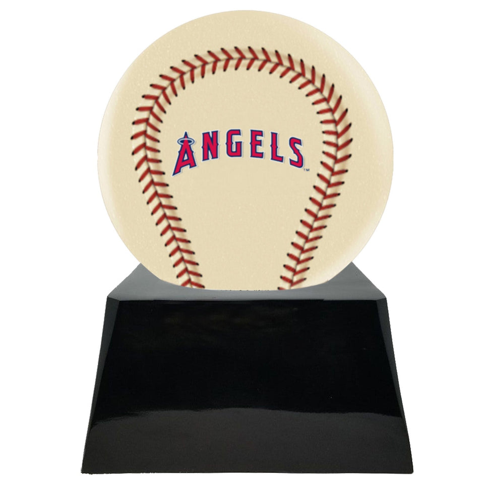 Baseball Cremation Urn with Optional Ivory Los Angeles Angels Ball Decor and Custom Metal Plaque - ExquisiteUrns