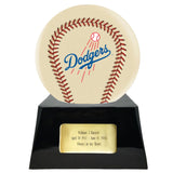 Baseball Cremation Urn with Optional Ivory Los Angeles Dodgers Ball Decor and Custom Metal Plaque - ExquisiteUrns
