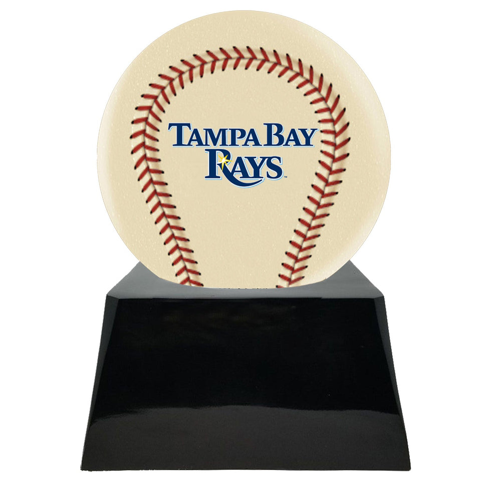 Baseball Cremation Urn with Optional Ivory Tampa Bay Rays Ball Decor and Custom Metal Plaque - ExquisiteUrns