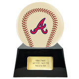Baseball Cremation Urn with Optional Ivory Atlanta Braves Ball Decor and Custom Metal Plaque - ExquisiteUrns
