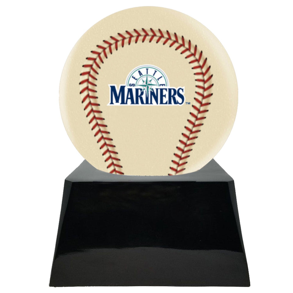 Baseball Cremation Urn with Optional Ivory Seattle Mariners Ball Decor and Custom Metal Plaque - ExquisiteUrns