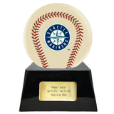 Baseball Cremation Urn with Optional Ivory Seattle Mariners Ball Decor and Custom Metal Plaque - ExquisiteUrns