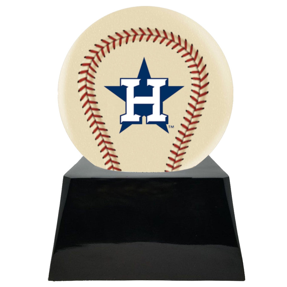 Baseball Cremation Urn with Optional Ivory Houston Astros Ball Decor and Custom Metal Plaque - ExquisiteUrns