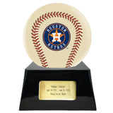 Baseball Cremation Urn with Optional Ivory Houston Astros Ball Decor and Custom Metal Plaque - ExquisiteUrns