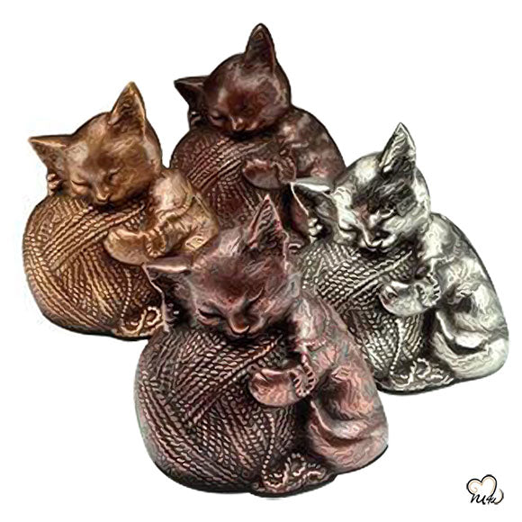 Pet Urn - Sleeping Cat Urn For Cats Ashes - Metal Urn with Copper, Bronze, and Silver Finish - ExquisiteUrns