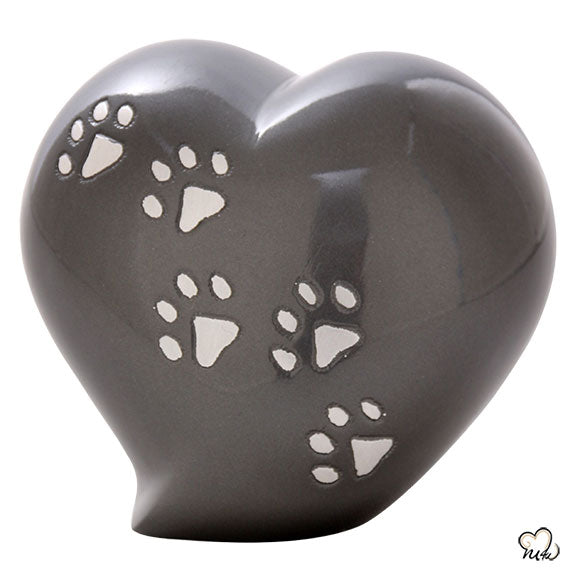 Pet Urn - 5 Paw Print Pet Keepsake Heart-Shaped Urn in Grey - ExquisiteUrns