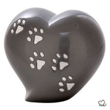 Pet Urn - 5 Paw Print Pet Keepsake Heart-Shaped Urn in Grey - ExquisiteUrns