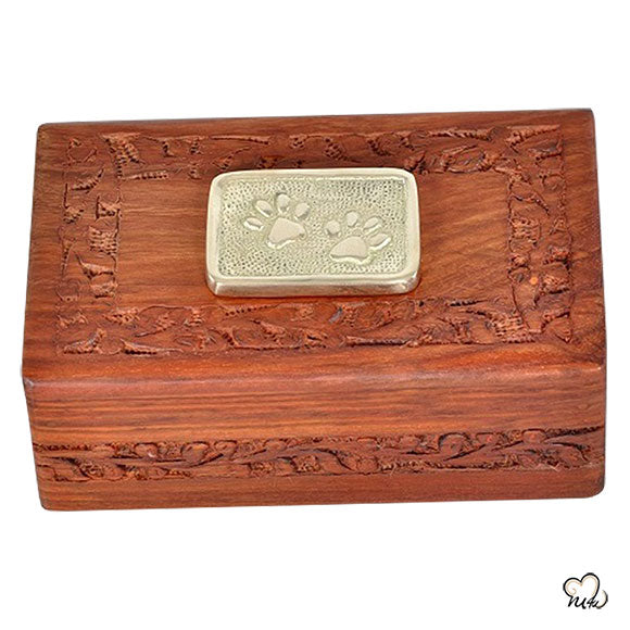 Pet Urn - Pet Cremation Box - Paw Applique Rosewood Custom Pet Urn in Small - ExquisiteUrns