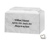 White Carrera Cultured Marble Urn - ExquisiteUrns