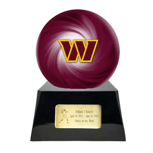 Football Cremation Urn with Optional Washington Football Team Ball Decor and Custom Metal Plaque