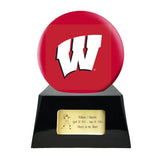 Football Cremation Urn with Optional Wisconsin Badgers Ball Decor and Custom Metal Plaque