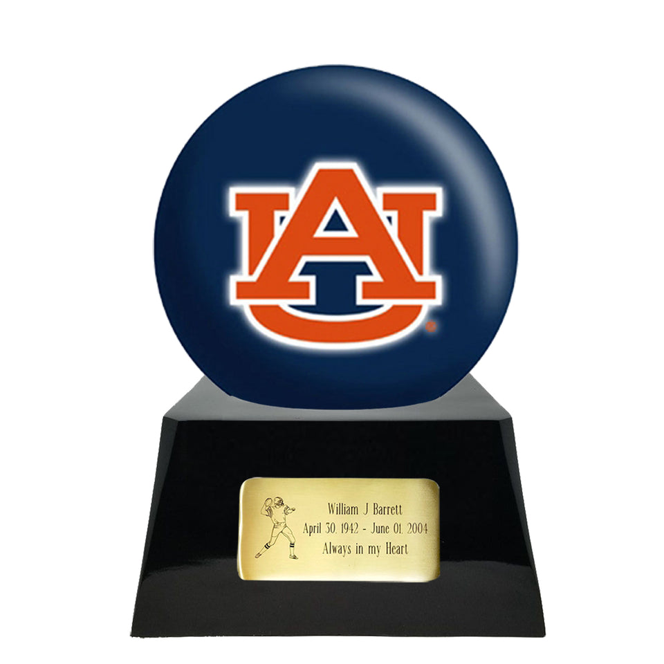 Football Cremation Urn with Optional Auburn Tigers Ball Decor and Custom Metal Plaque