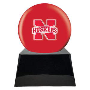 Football Cremation Urn with Optional Nebraska Cornhuskers Ball Decor and Custom Metal Plaque