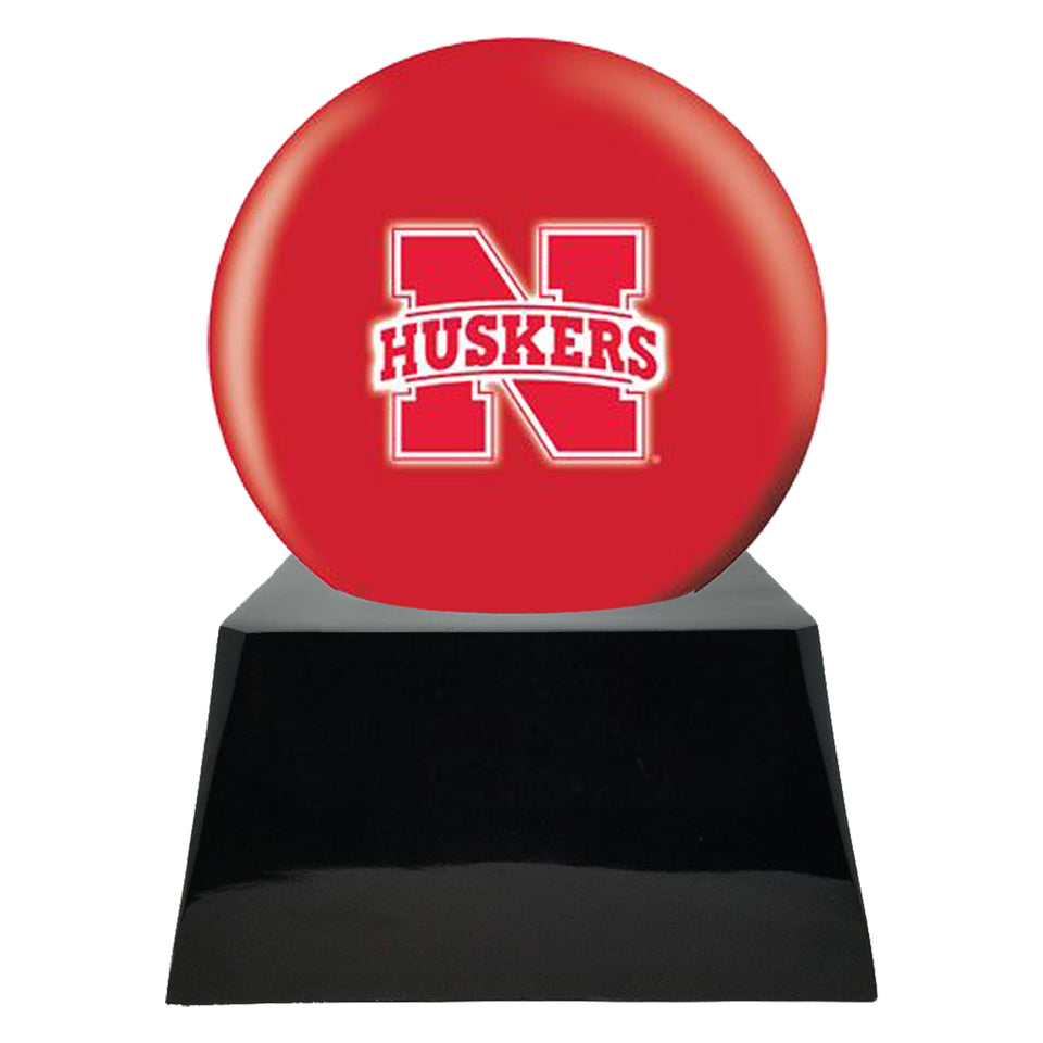 Football Cremation Urn with Optional Nebraska Cornhuskers Ball Decor and Custom Metal Plaque