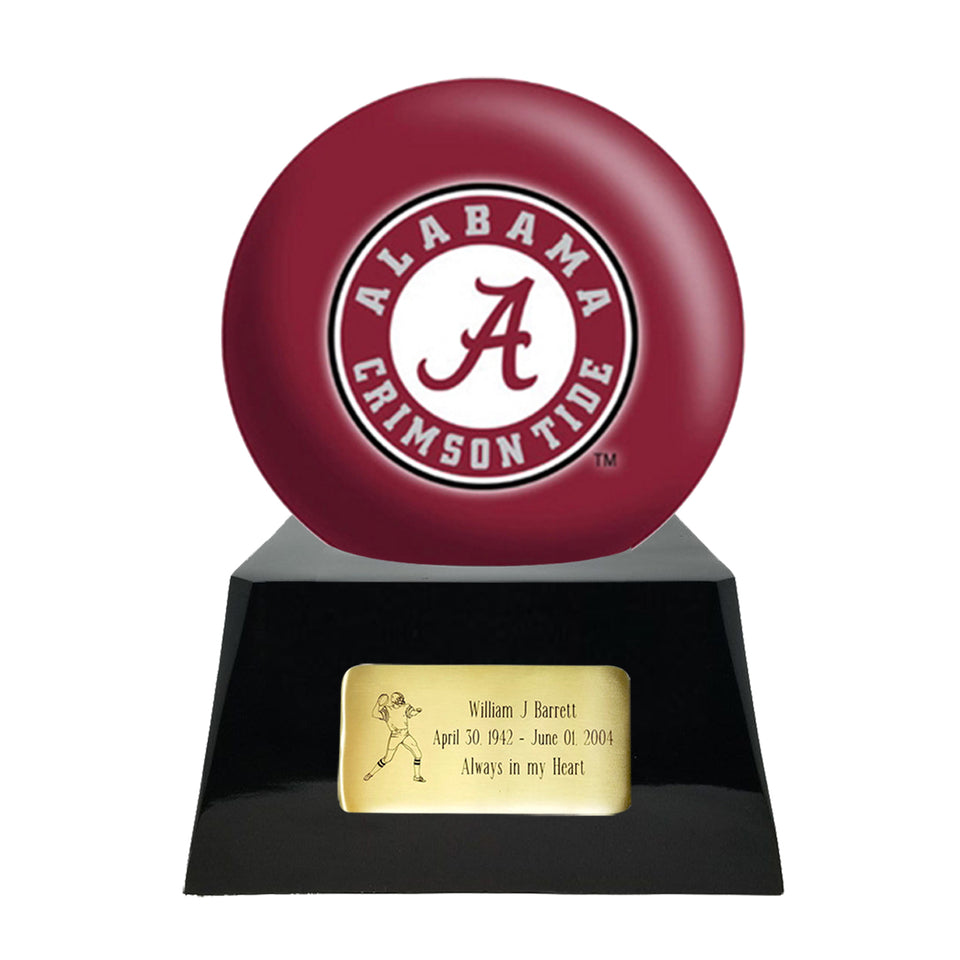Football Cremation Urn With Optional Alabama Crimson Tide Ball Decor and Custom Metal Plaque