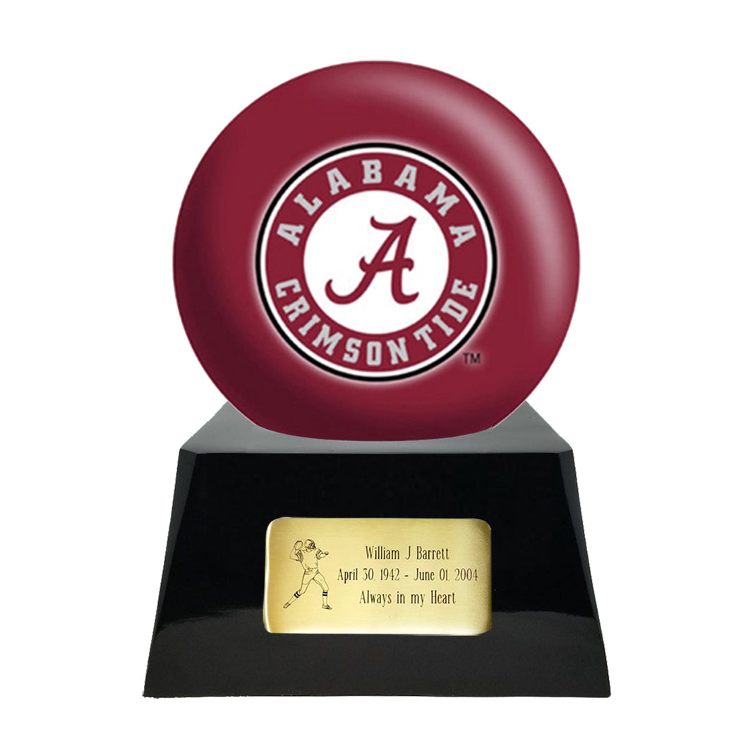 Football Cremation Urn With Optional Alabama Crimson Tide Ball Decor and Custom Metal Plaque