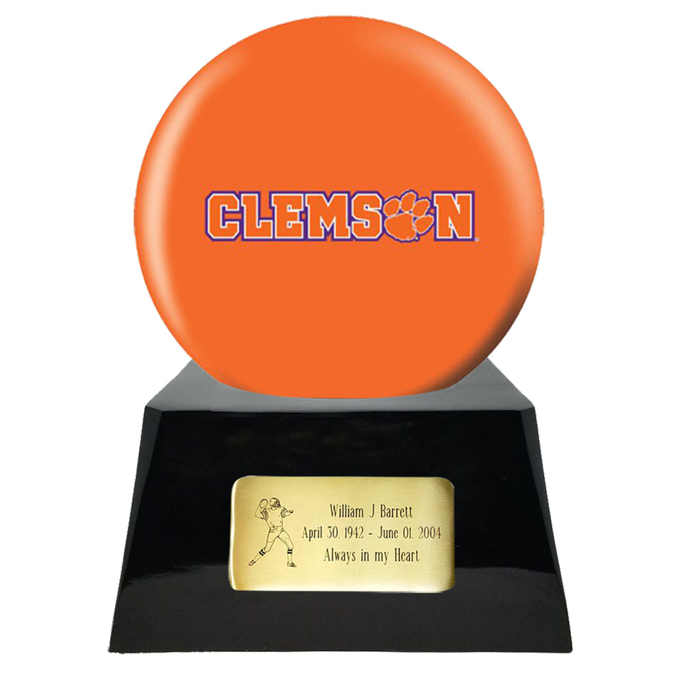 Football Cremation Urn With Optional Clemson Tiger Ball Decor and Custom Metal Plaque