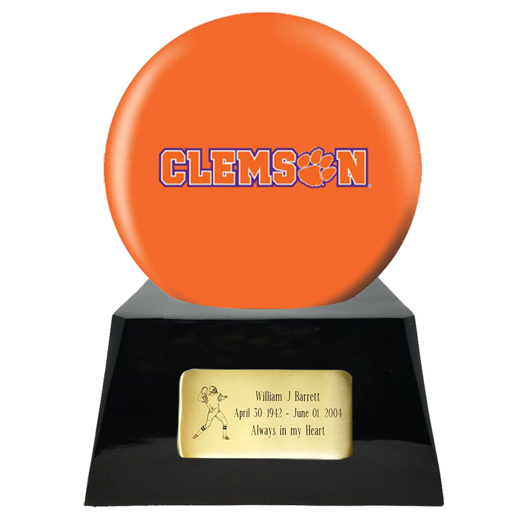 Football Cremation Urn With Optional Clemson Tiger Ball Decor and Custom Metal Plaque