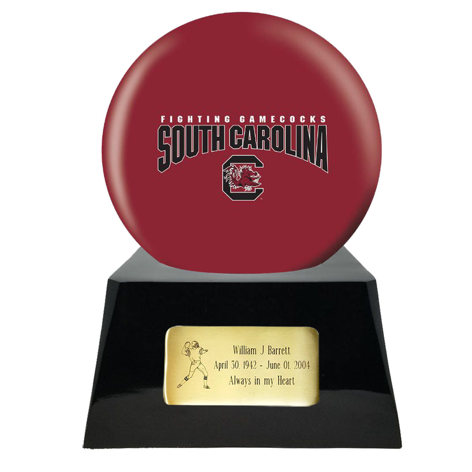 Football Cremation Urn with Optional South Carolina Gamecocks Ball Decor and Custom Metal Plaque