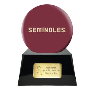 Football Cremation Urn with Optional FSU Seminoles Ball Decor and Custom Metal Plaque