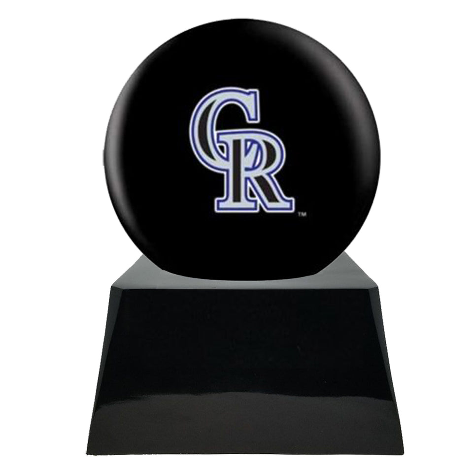 Baseball Cremation Urn with Optional Colorado Rockies Ball Decor and Custom Metal Plaque