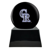 Baseball Cremation Urn with Optional Colorado Rockies Ball Decor and Custom Metal Plaque