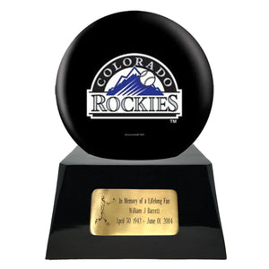 Baseball Cremation Urn with Optional Colorado Rockies Ball Decor and Custom Metal Plaque