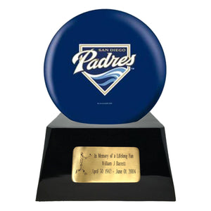 Baseball Cremation Urn with Optional San Diego Padres Ball Decor and Custom Metal Plaque