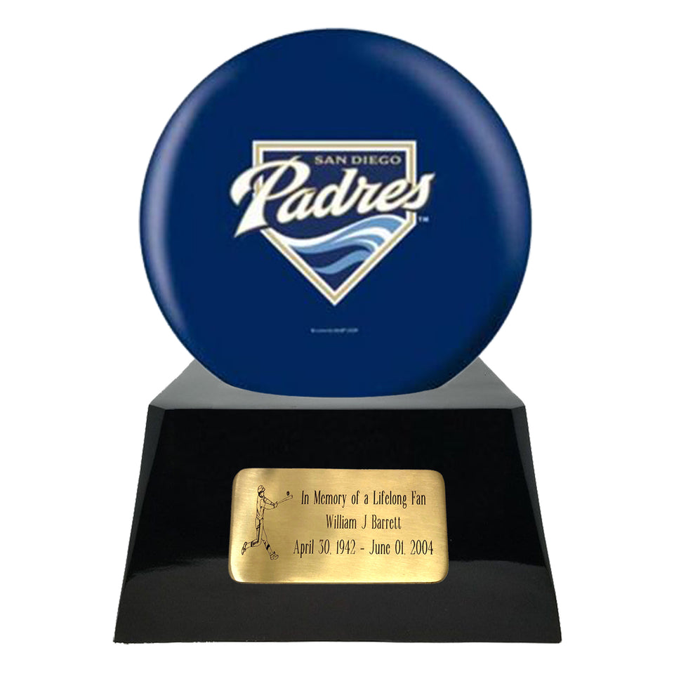 Baseball Cremation Urn with Optional San Diego Padres Ball Decor and Custom Metal Plaque