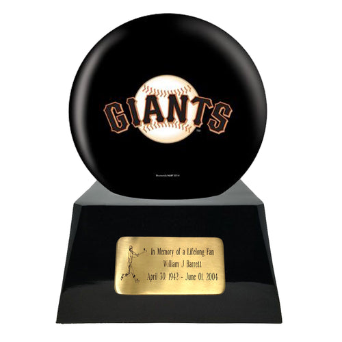 Baseball Cremation Urn with Optional San Francisco Giants Ball Decor and Custom Metal Plaque